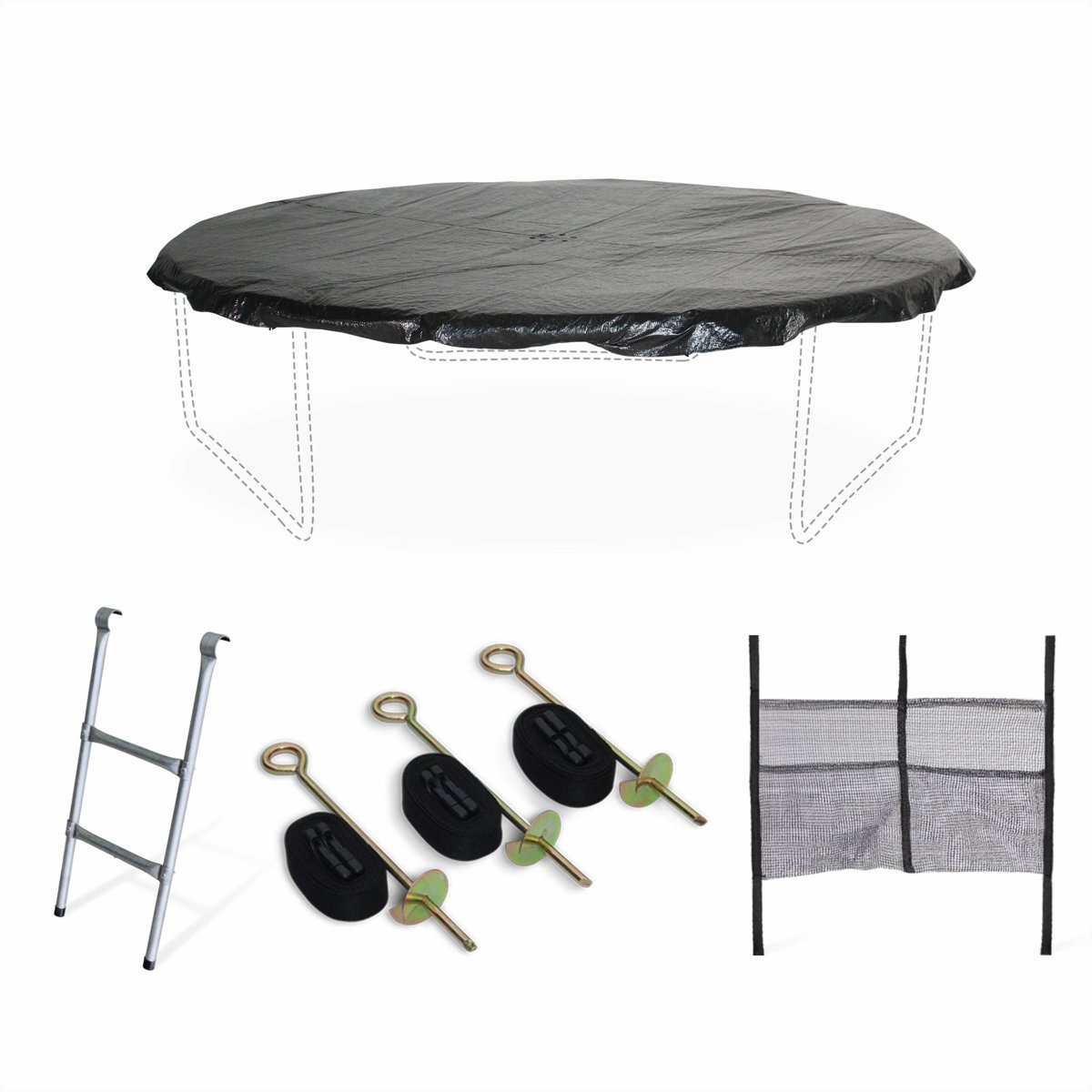 Accessoire set voor trampoline Ø250cm met ladder, beschermhoes, opbergnet voor schoenen en verankeringskit